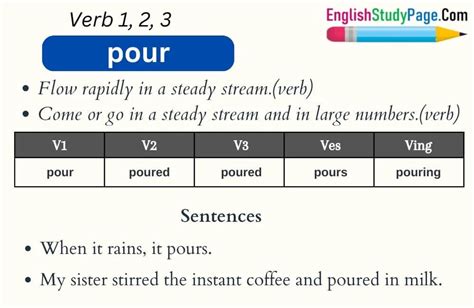 pour past tense|Verb to pour